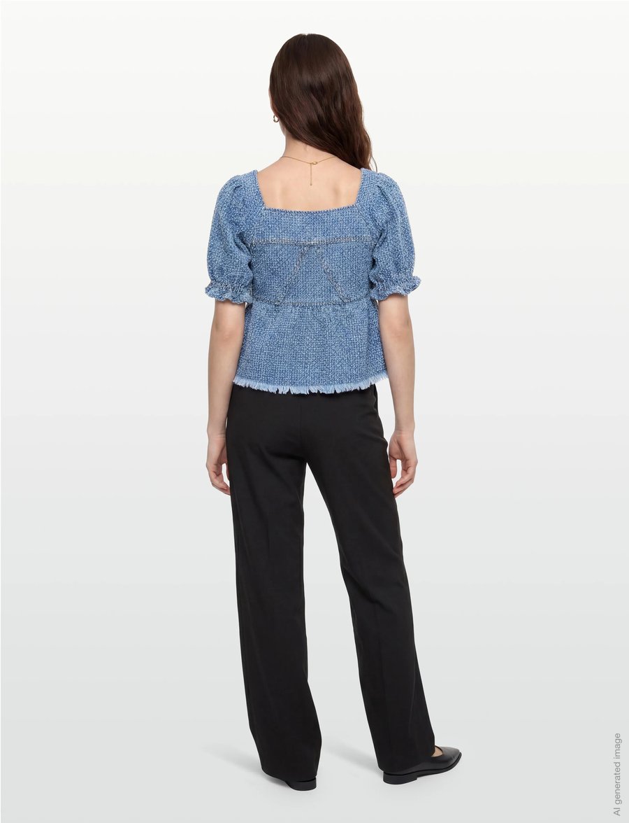 GANNI - Fluffy Denim Blouse - short-sleeved blouses - mid blue stone - 4