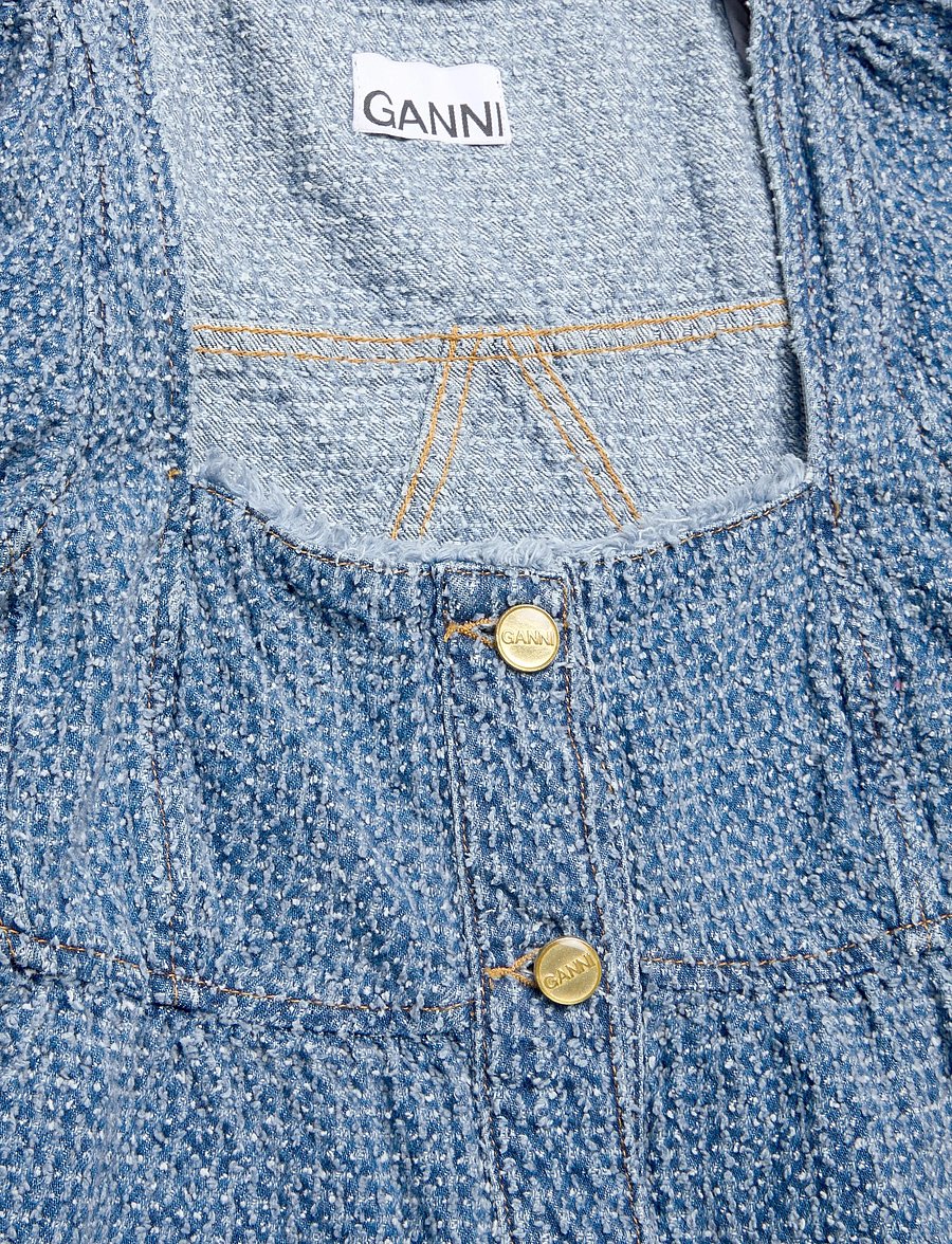 GANNI - Fluffy Denim Blouse - lühikeste varrukatega pluusid - mid blue stone - 2