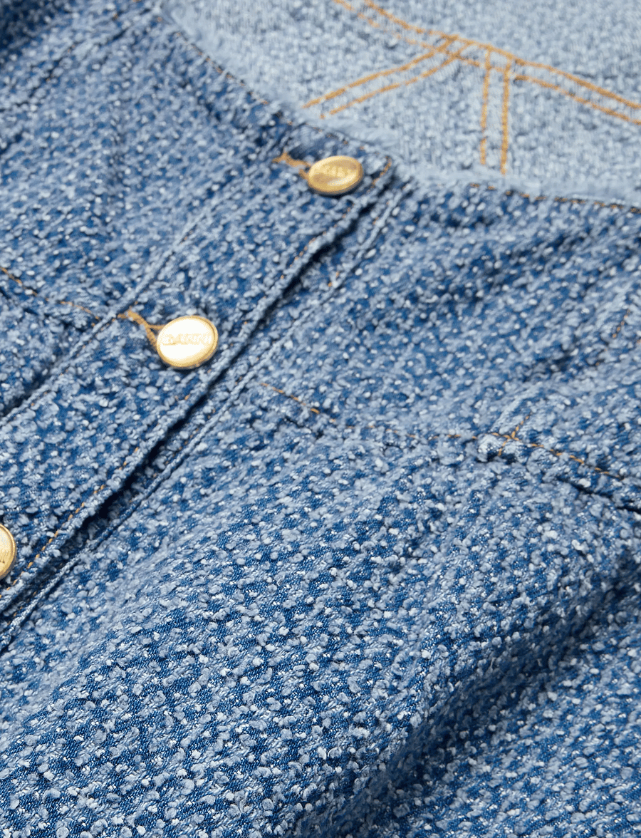 GANNI - Fluffy Denim Blouse - lühikeste varrukatega pluusid - mid blue stone - 3