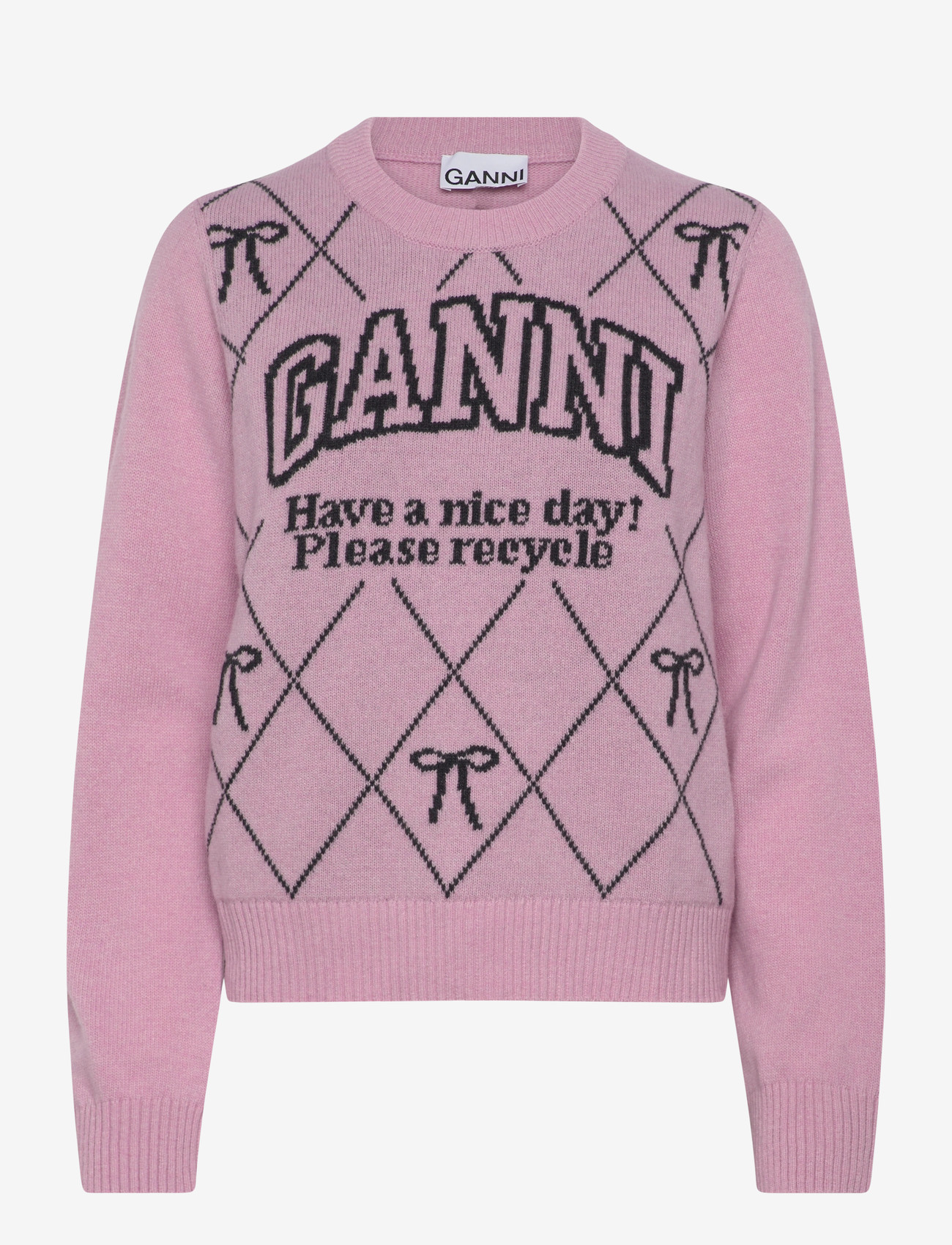 GANNI - GRAPHIC WOOL MIX BOW CREWNECK - sviitrid - mauve chalk - 0