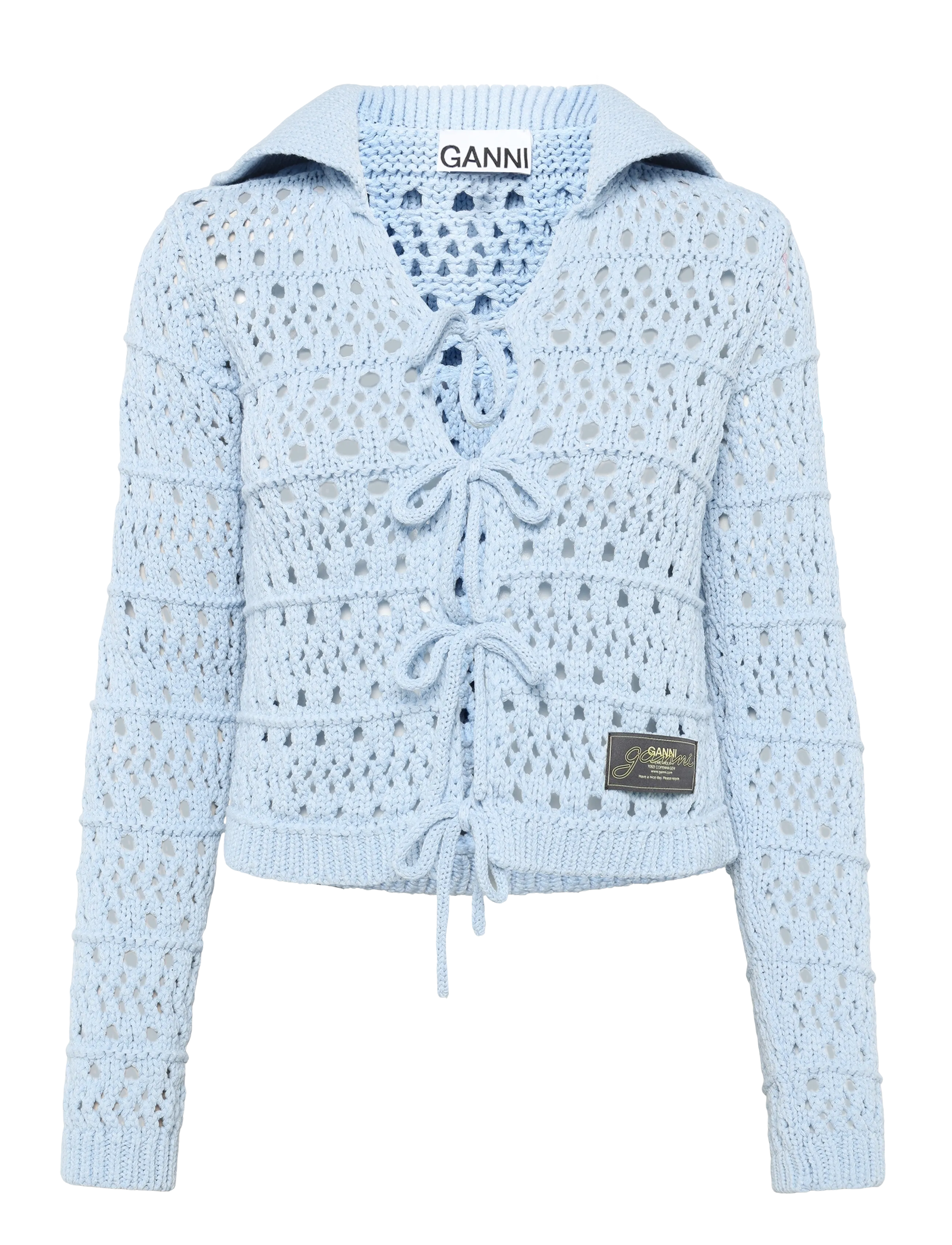 GANNI Cotton Mix Tie String Cardigan - Kardiganid - SOFT CHAMBRAY / blue