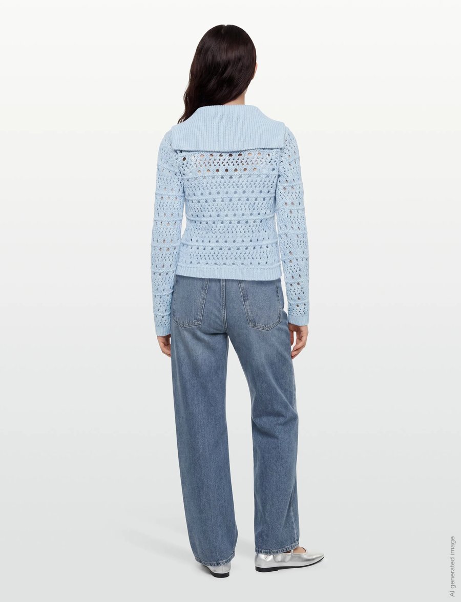 GANNI - Cotton Mix Tie String Cardigan - kardiganai - soft chambray - 5