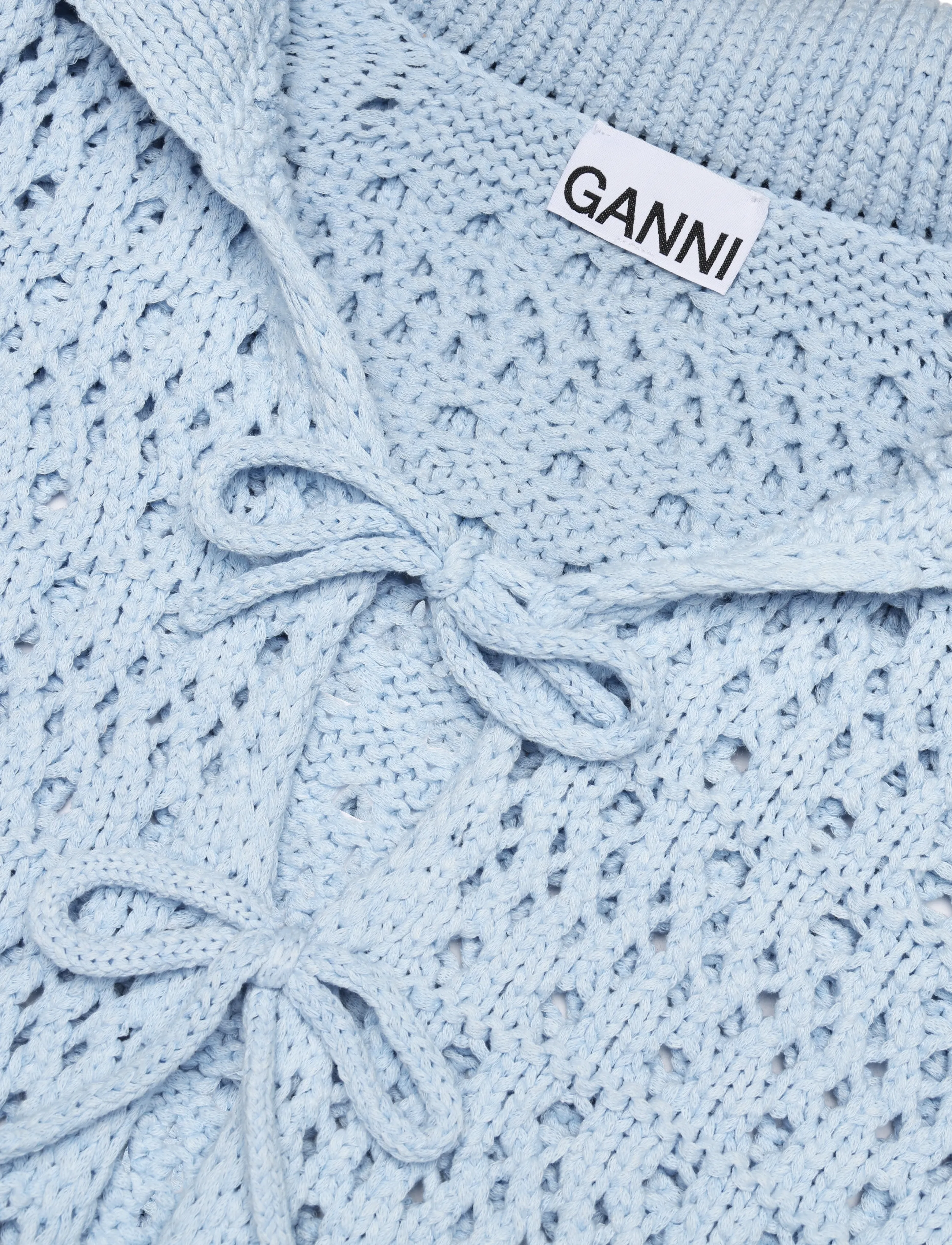 GANNI - Cotton Mix Tie String Cardigan - soft chambray - 2