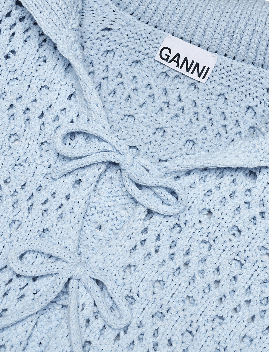 GANNI - Cotton Mix Tie String Cardigan - strickjacken - soft chambray - 2