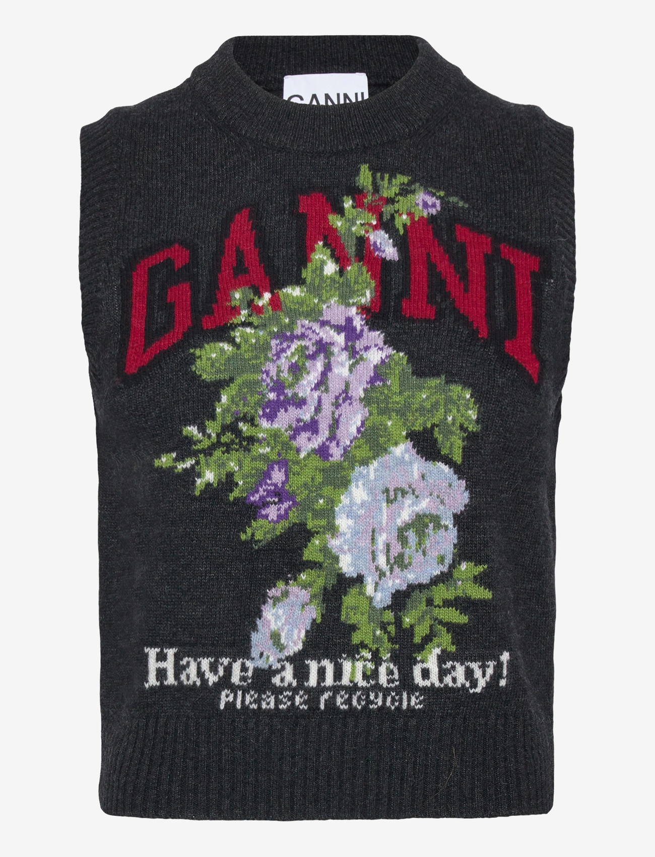 GANNI - Floral Sleeveless Top - kootud vestid - phantom - 0