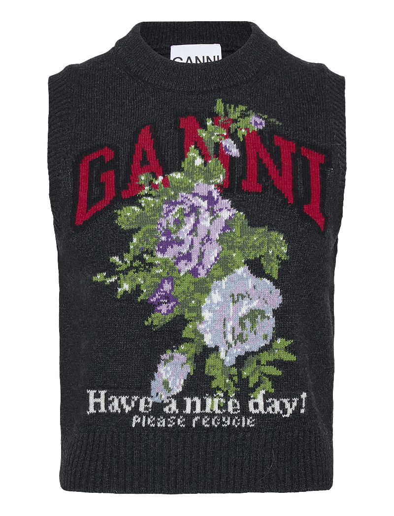 GANNI - Floral Sleeveless Top - kootud vestid - phantom - 0