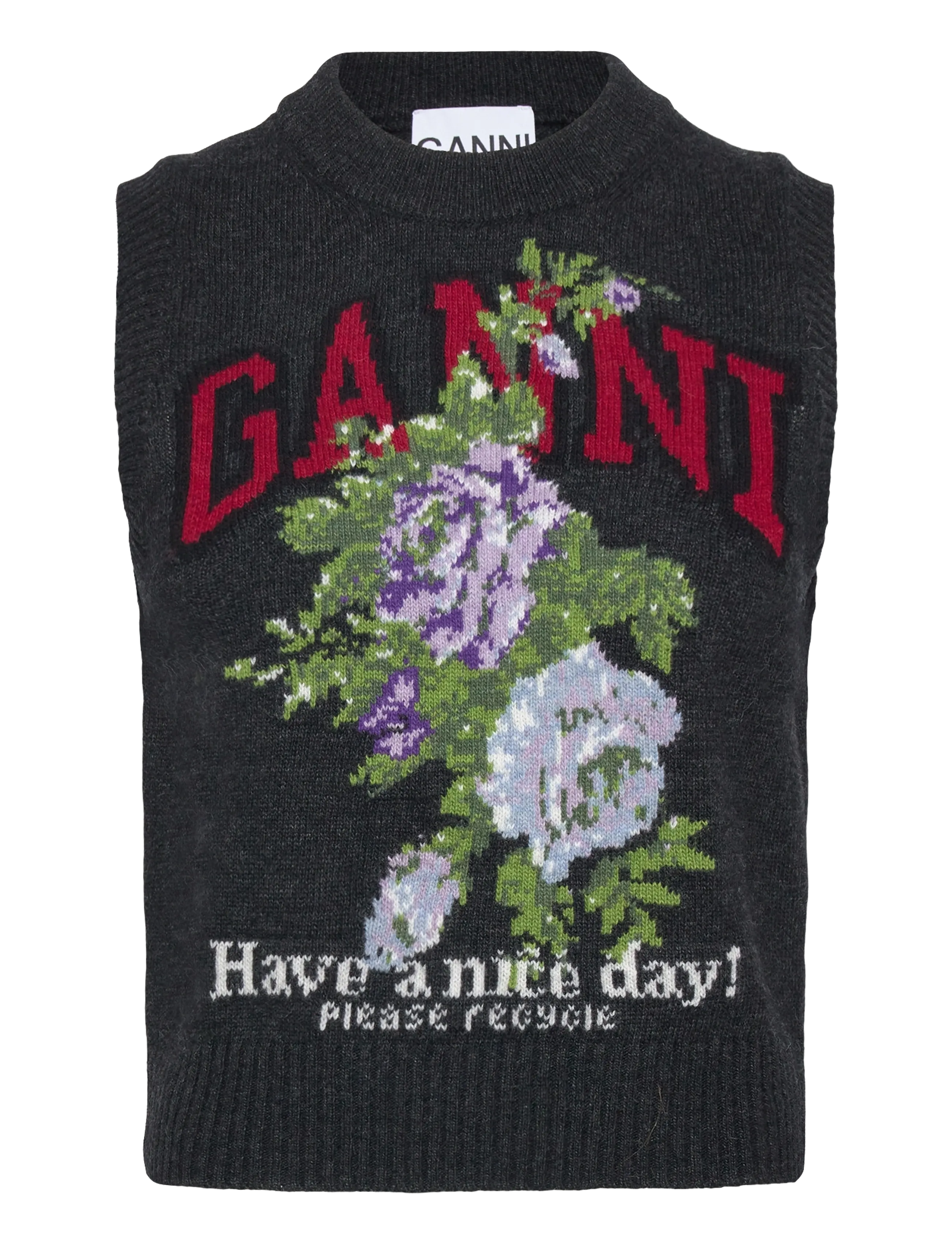 GANNI Floral Sleeveless Top - Transitional Layering - PHANTOM / grey