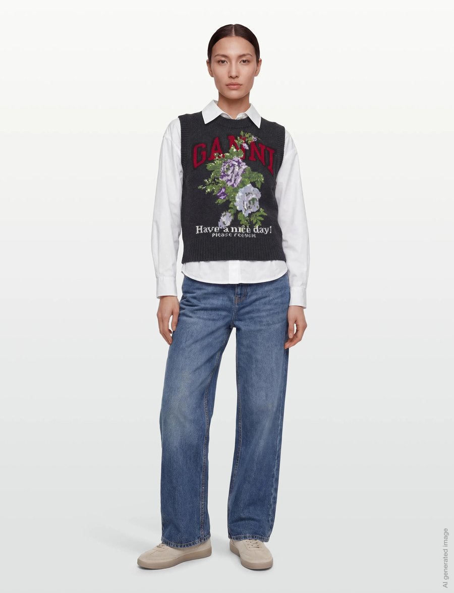 GANNI - Floral Sleeveless Top - strickwesten - phantom - 0