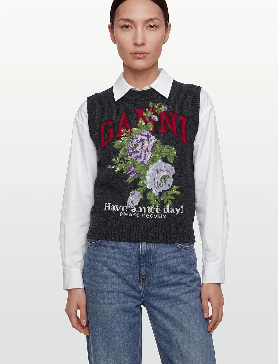GANNI - Floral Sleeveless Top - strickwesten - phantom - 3