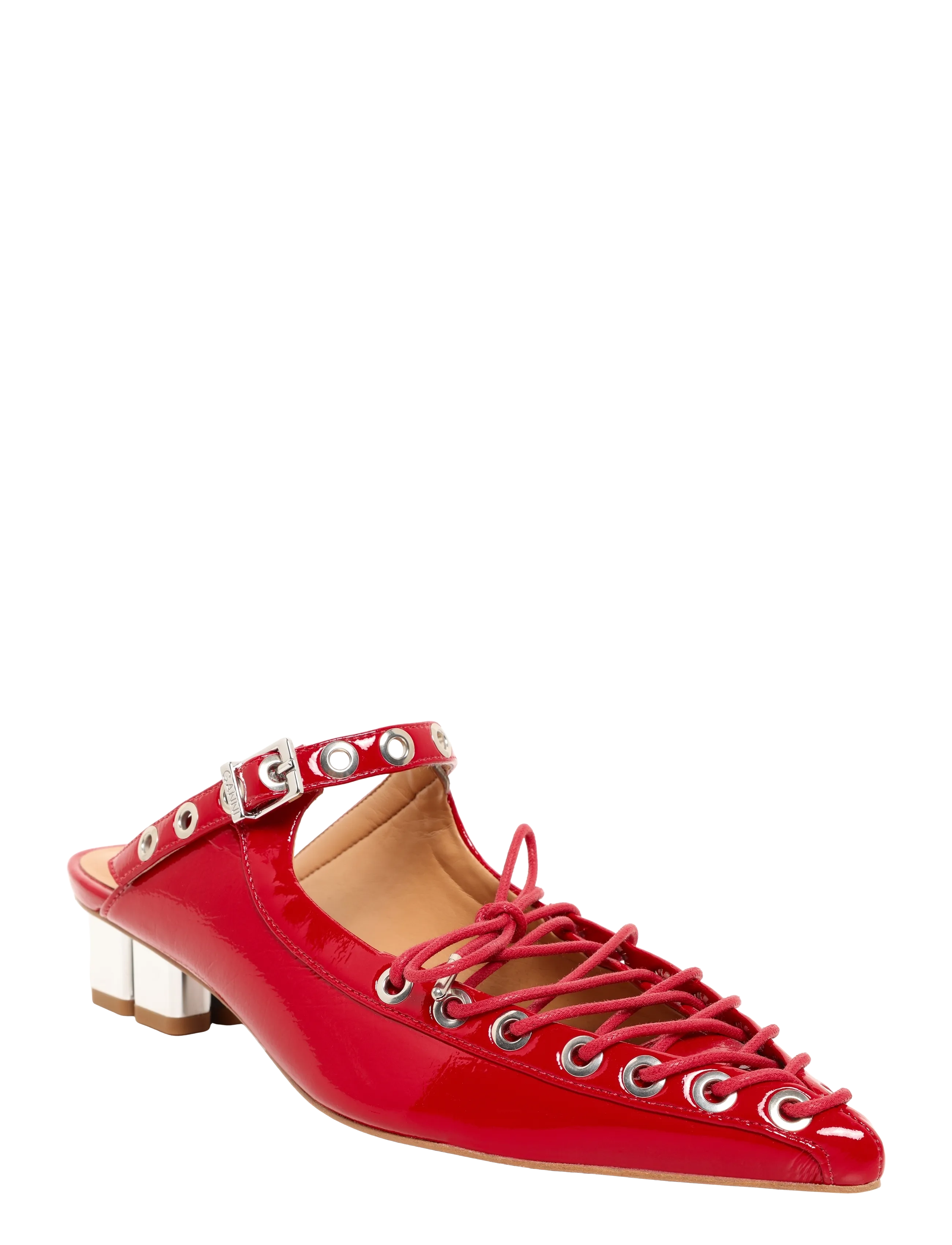 GANNI Eyelets Strickjacke Up Mule Naplack Rot - 39 - Damen