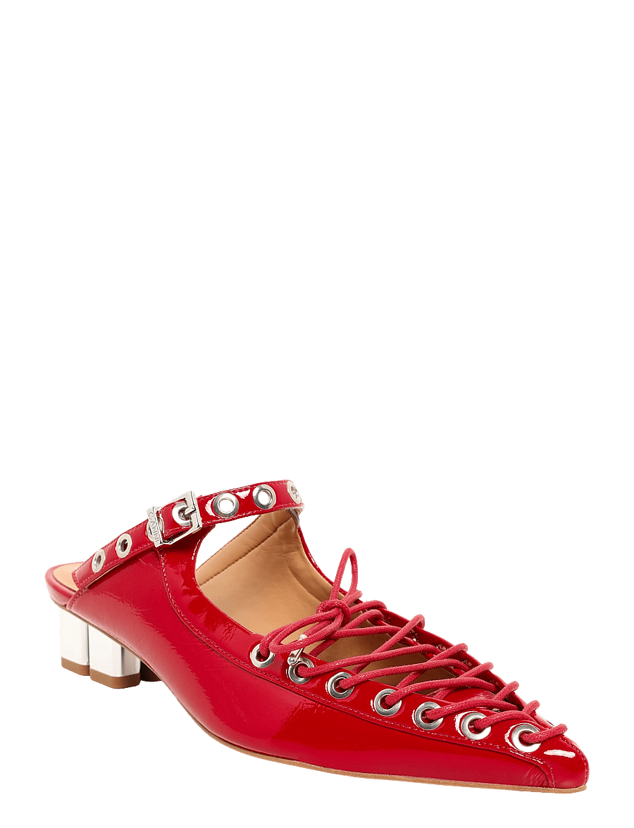 GANNI - Eyelets Lace Up Mule Naplack - racing red - 0