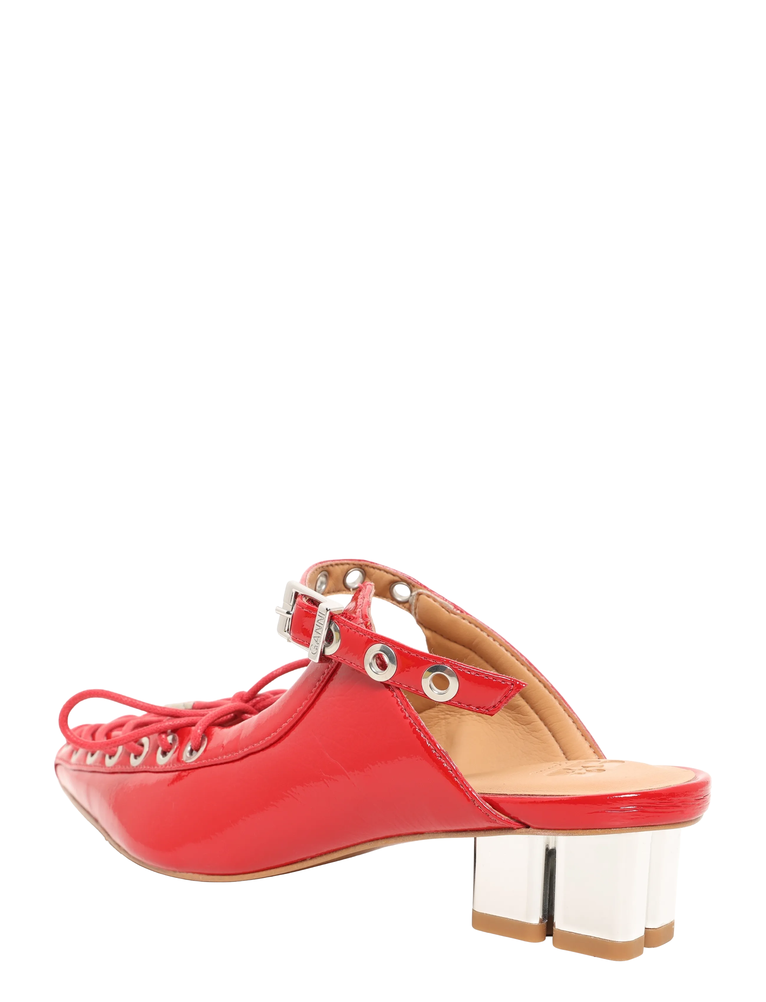 GANNI - Eyelets Lace Up Mule Naplack - racing red - 1