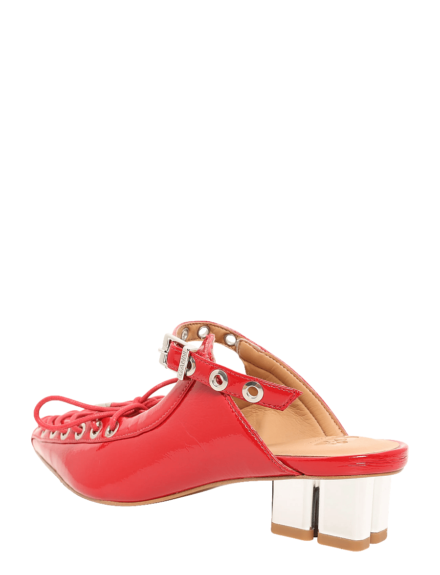 GANNI - Eyelets Lace Up Mule Naplack - racing red - 1