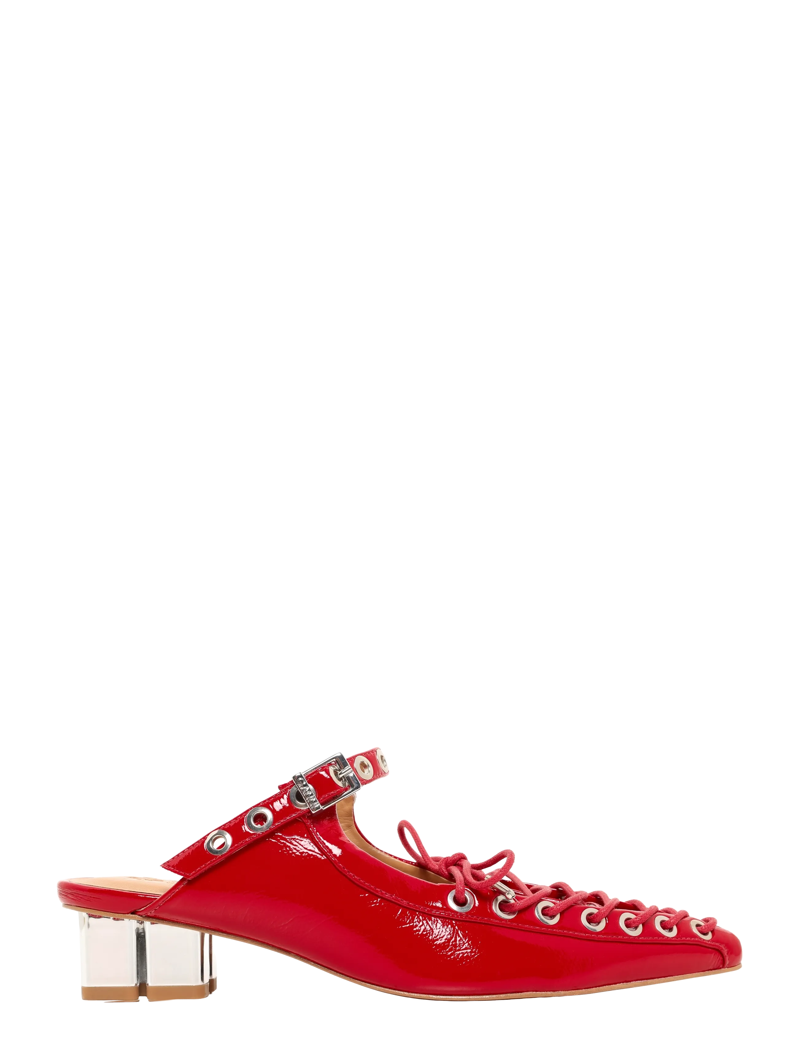GANNI - Eyelets Lace Up Mule Naplack - racing red - 2