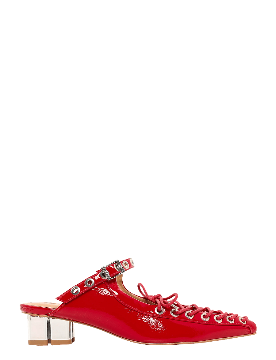 GANNI - Eyelets Lace Up Mule Naplack - racing red - 2