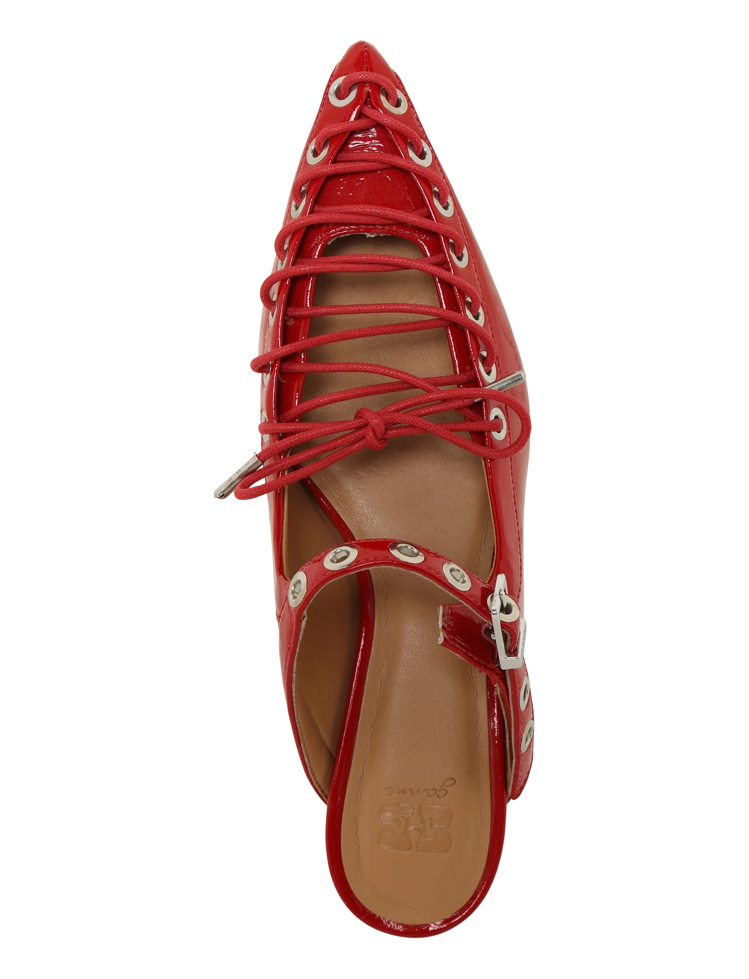 GANNI - Eyelets Lace Up Mule Naplack - racing red - 3