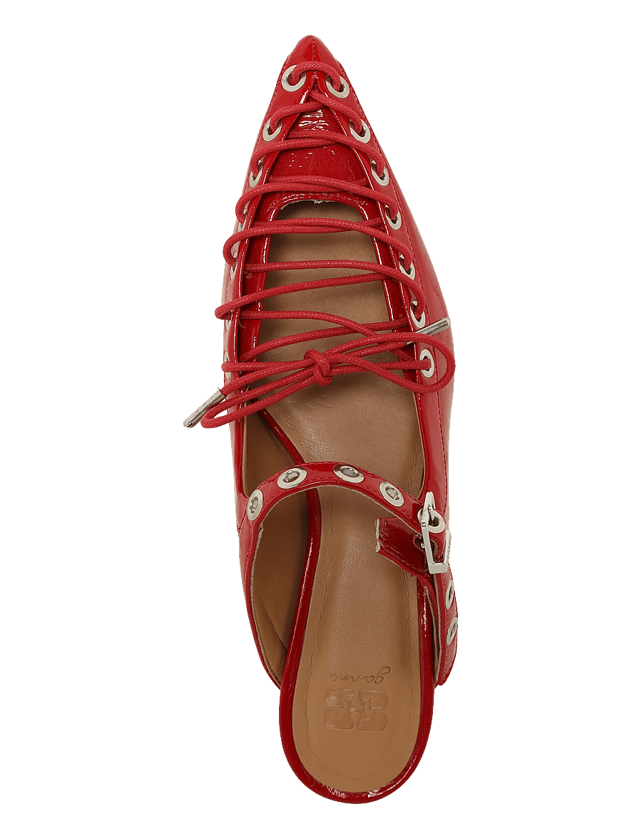 GANNI - Eyelets Lace Up Mule Naplack - racing red - 3