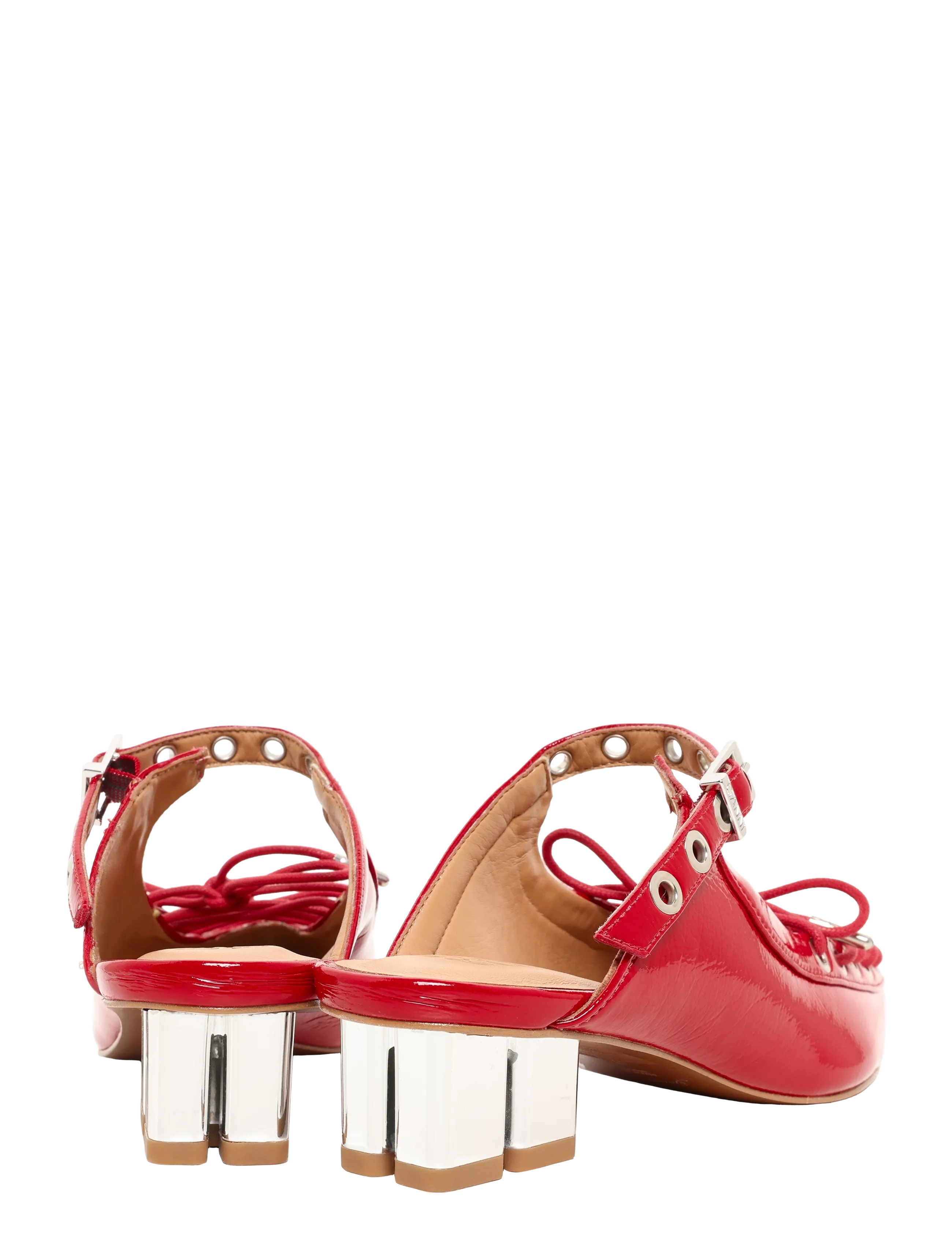 GANNI - Eyelets Lace Up Mule Naplack - racing red - 4