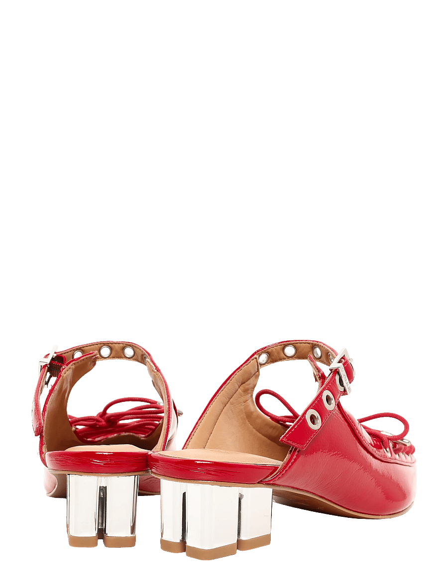 GANNI - Eyelets Lace Up Mule Naplack - racing red - 4
