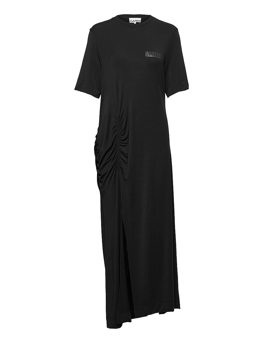GANNI - Short Sleeve Maxi Dress - maxi kjoler - black - 0