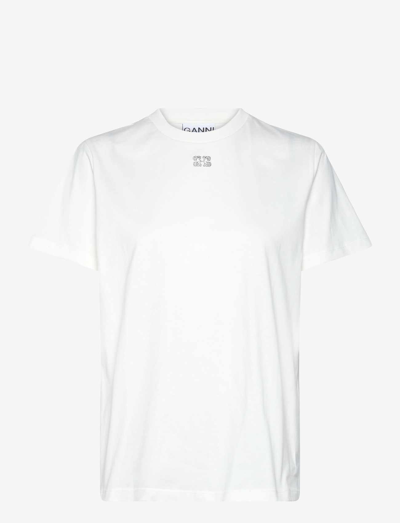 GANNI - Basic Jersey Emballished Relaxed T-Shirt - t-shirts - egret - 0