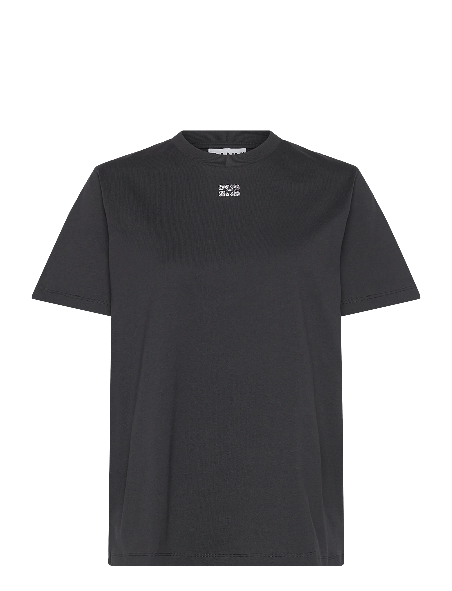 GANNI - Basic Jersey Emballished Relaxed T-Shirt - t-shirts - phantom - 1