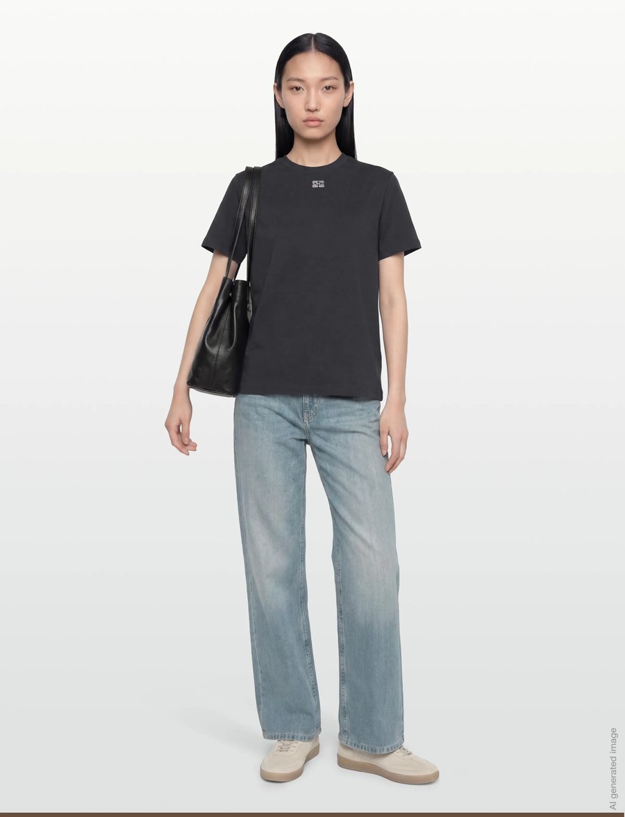 GANNI - Basic Jersey Emballished Relaxed T-Shirt - t-shirts - phantom - 0