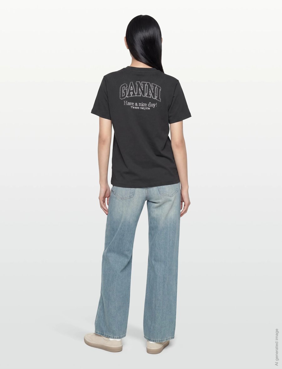 GANNI - Basic Jersey Emballished Relaxed T-Shirt - t-shirts - phantom - 4