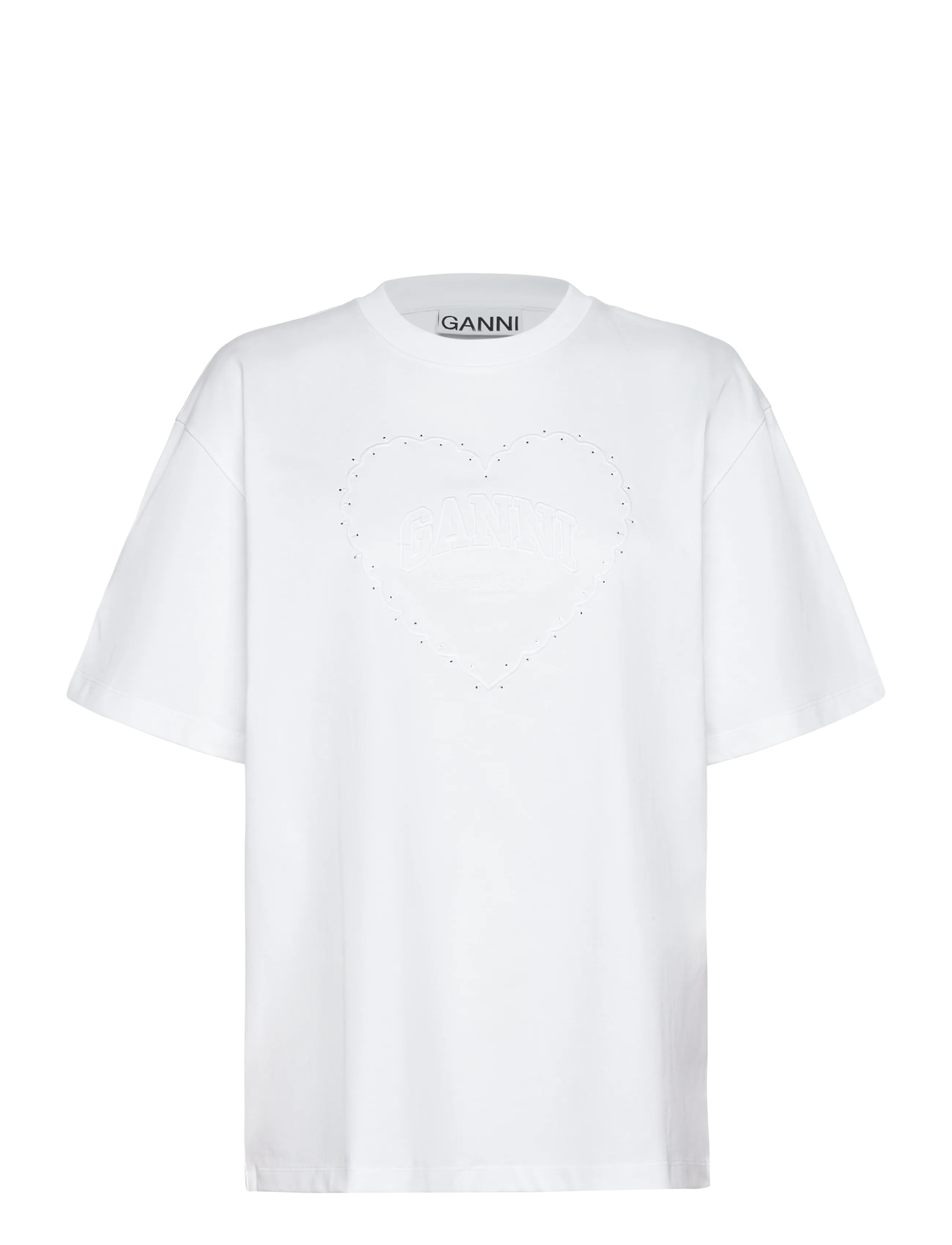 GANNI Cotton T-Shirt Embellished Graphic Print - Tøj - BIRGHT WHITE / white