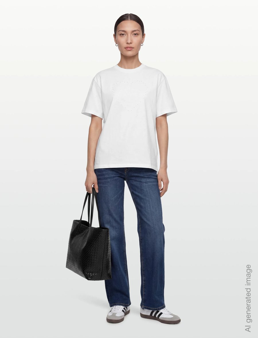GANNI - Cotton T-Shirt Embellished Graphic Print - t-särgid - birght white - 0