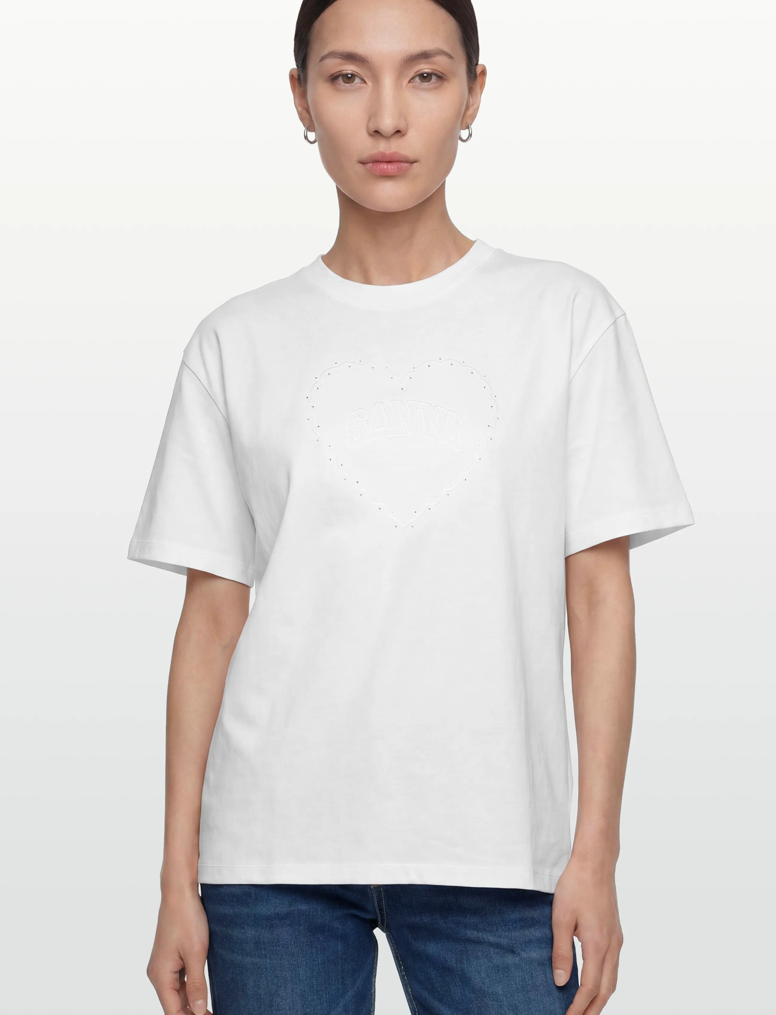 Ganni Cotton T-Shirt Embellished Graphic Print dam – bild 2