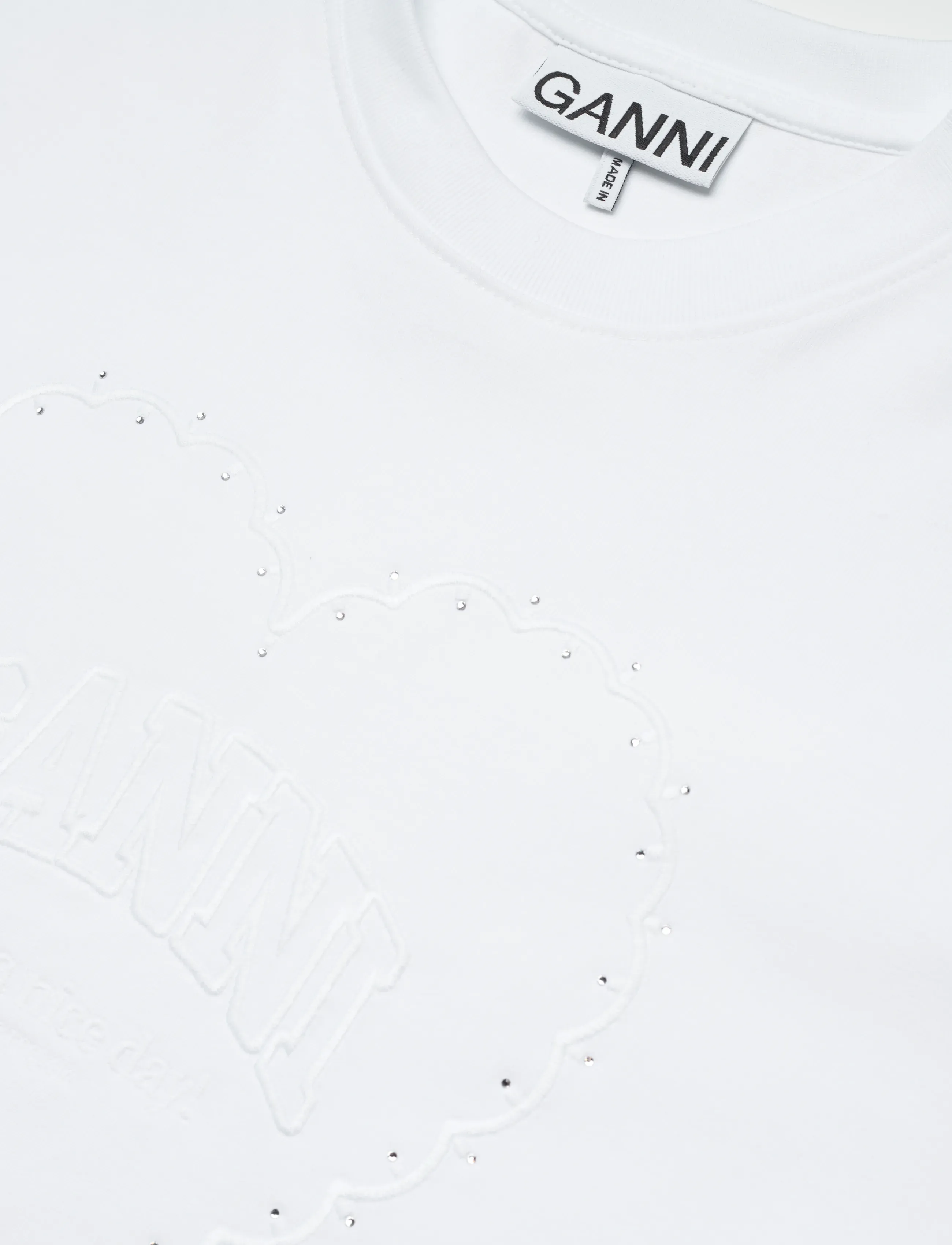GANNI - Cotton T-Shirt Embellished Graphic Print - t-shirts - birght white - 5
