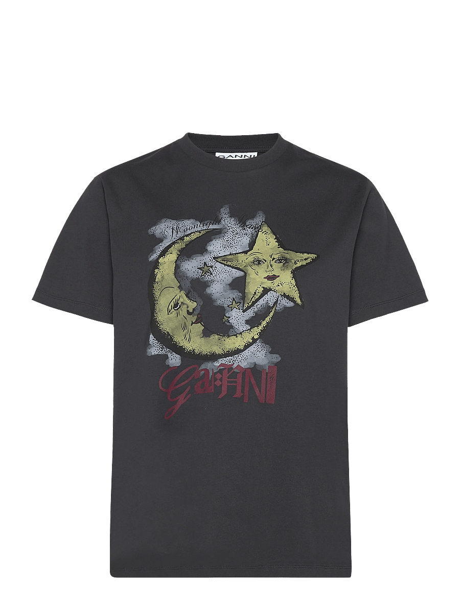 GANNI - Graphic Print Crew Neck T-Shirt - t-shirts - phantom - 1