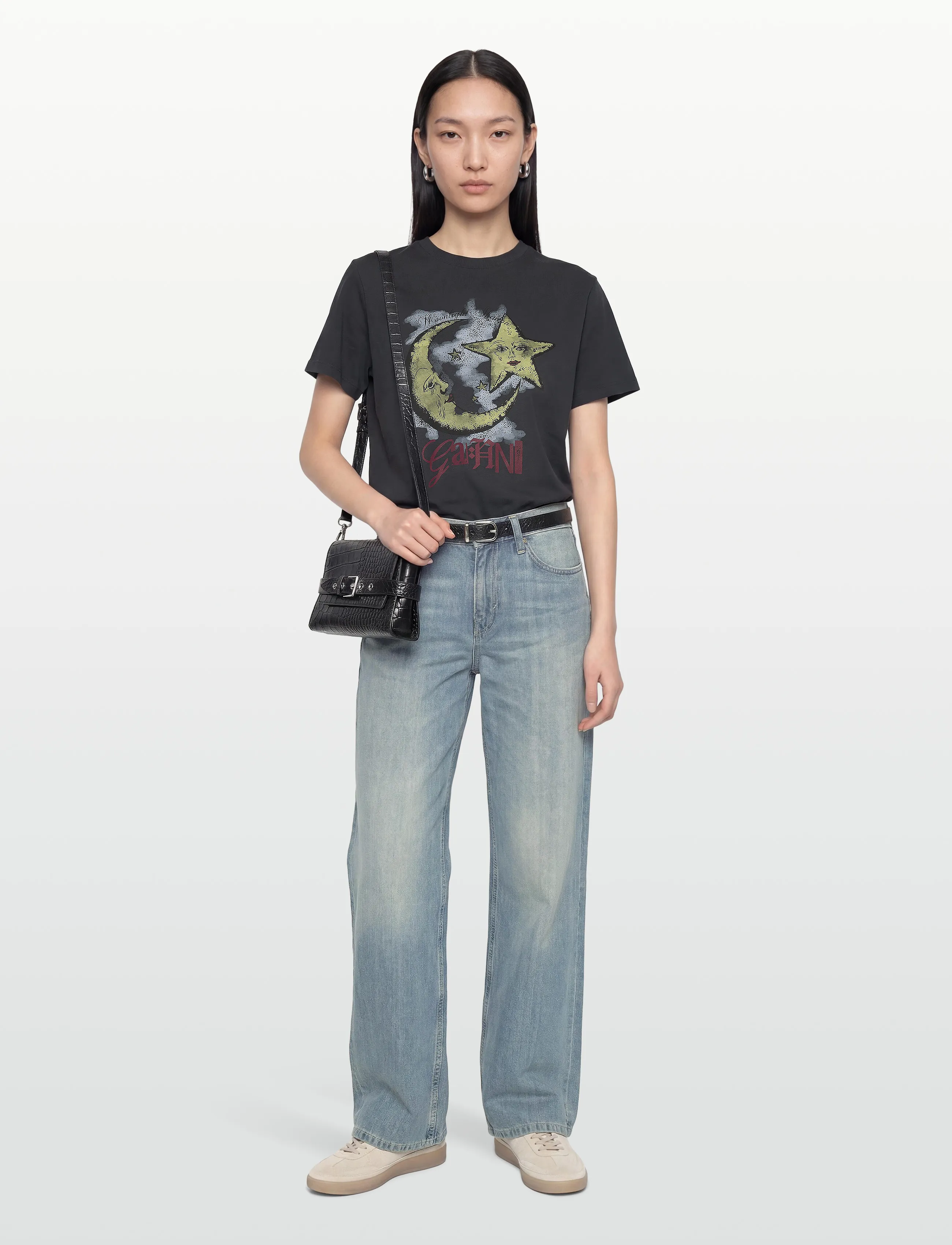 GANNI Graphic Print Crew Neck T-Shirt - T-Shirts & Tops - PHANTOM / black