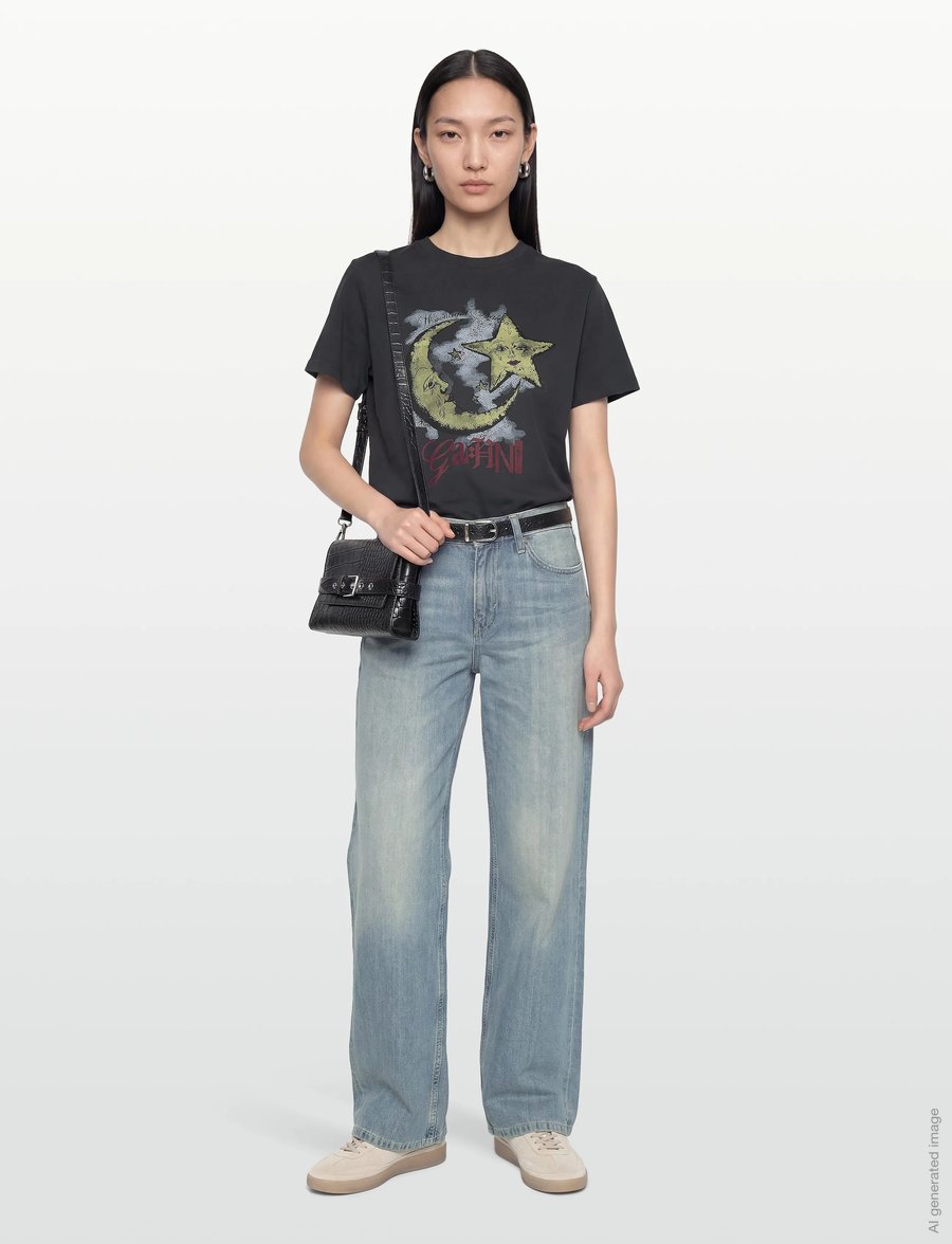 GANNI - Graphic Print Crew Neck T-Shirt - t-shirts - phantom - 0
