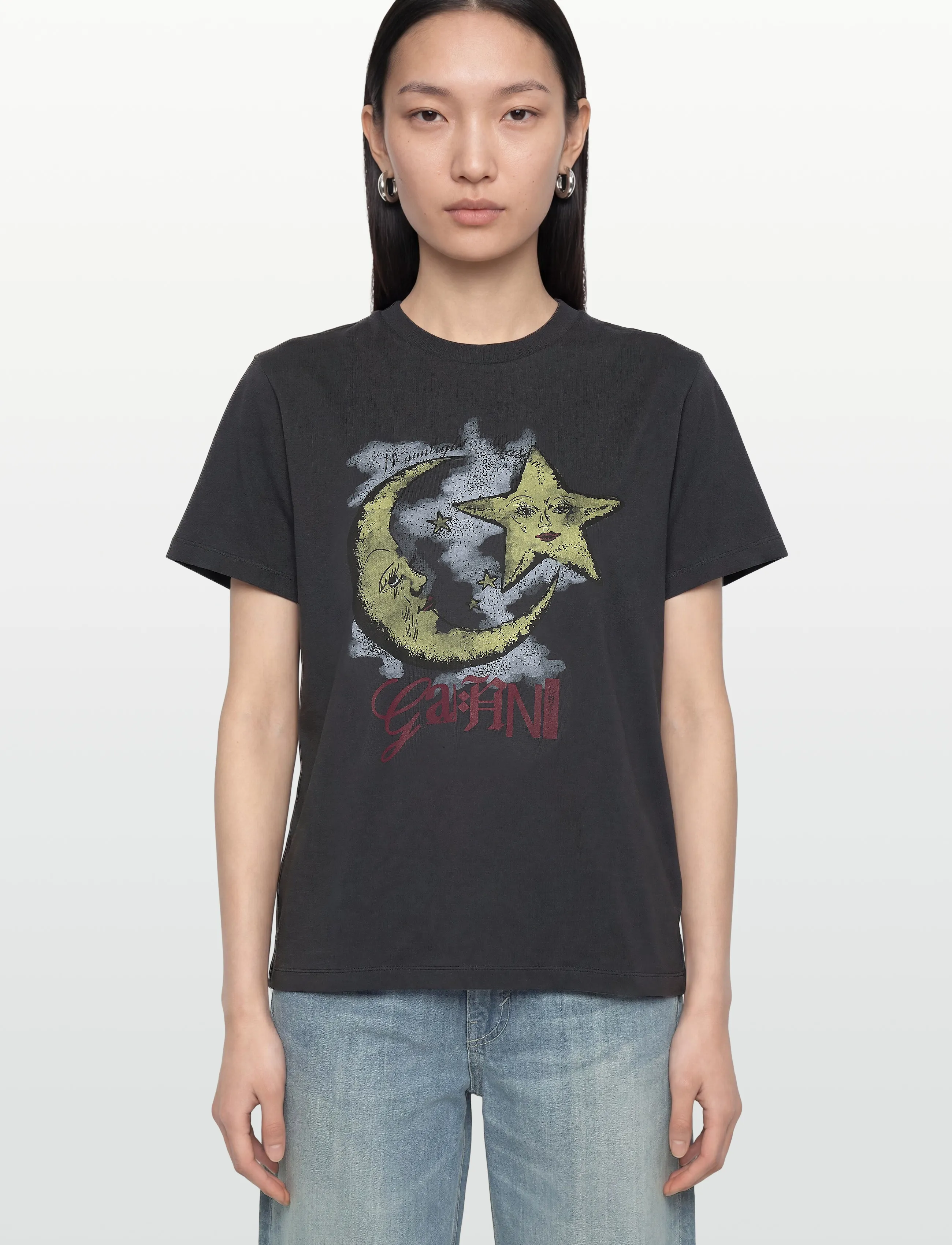 GANNI - Graphic Print Crew Neck T-Shirt - t-shirts - phantom - 3