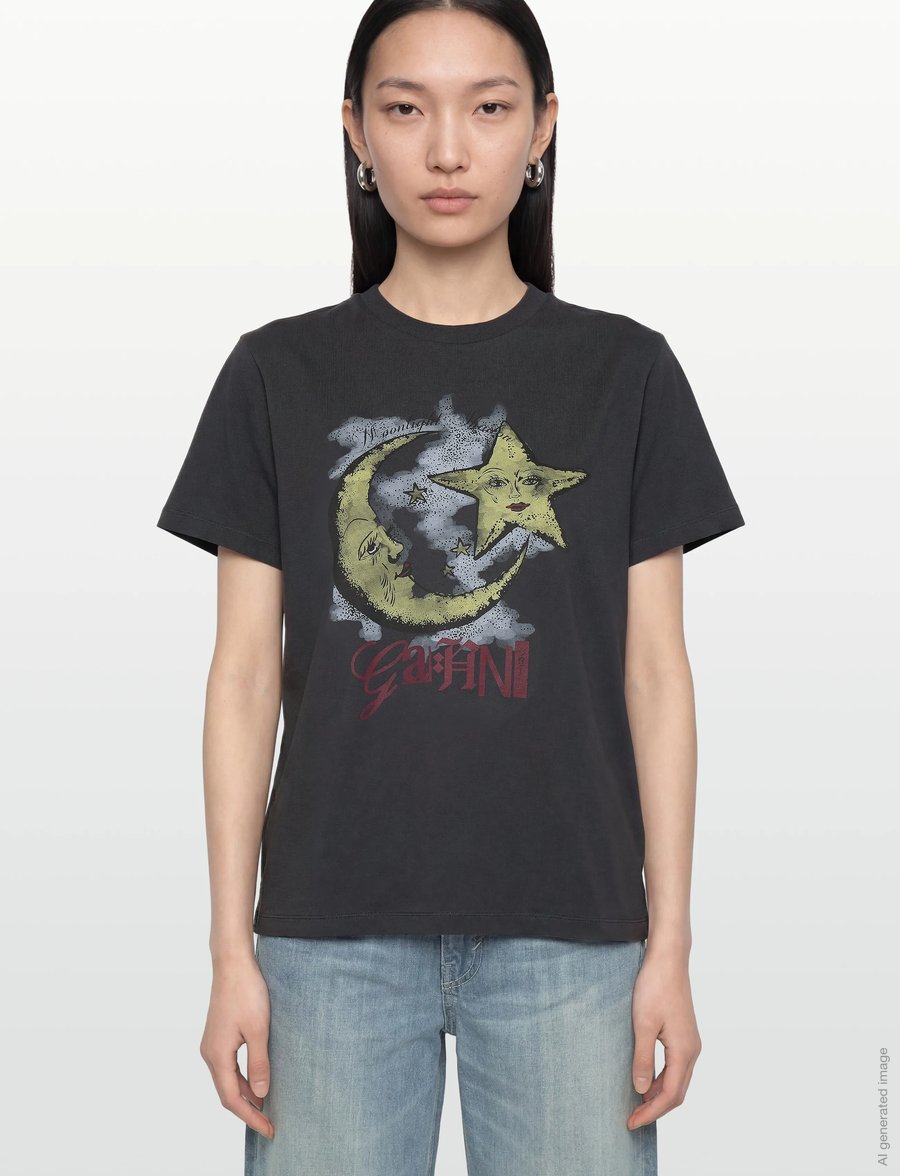 GANNI - Graphic Print Crew Neck T-Shirt - t-shirts - phantom - 3