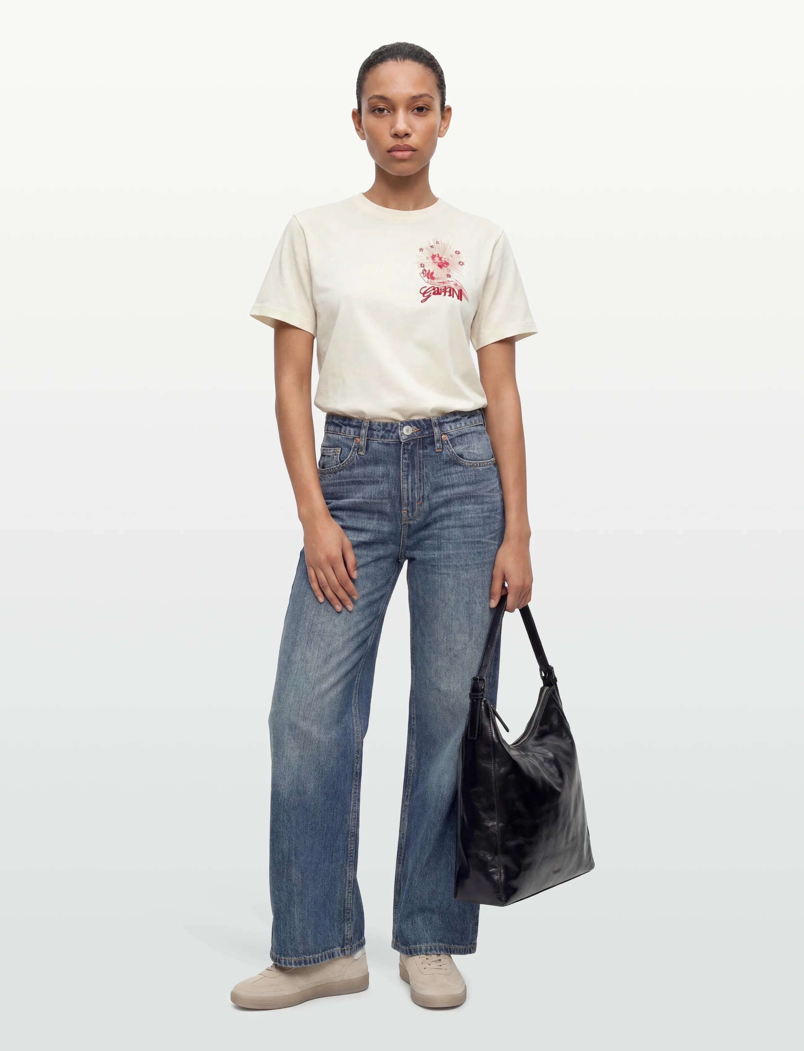 GANNI - Graphic Print Relaxed T-Shirt - egret - 0