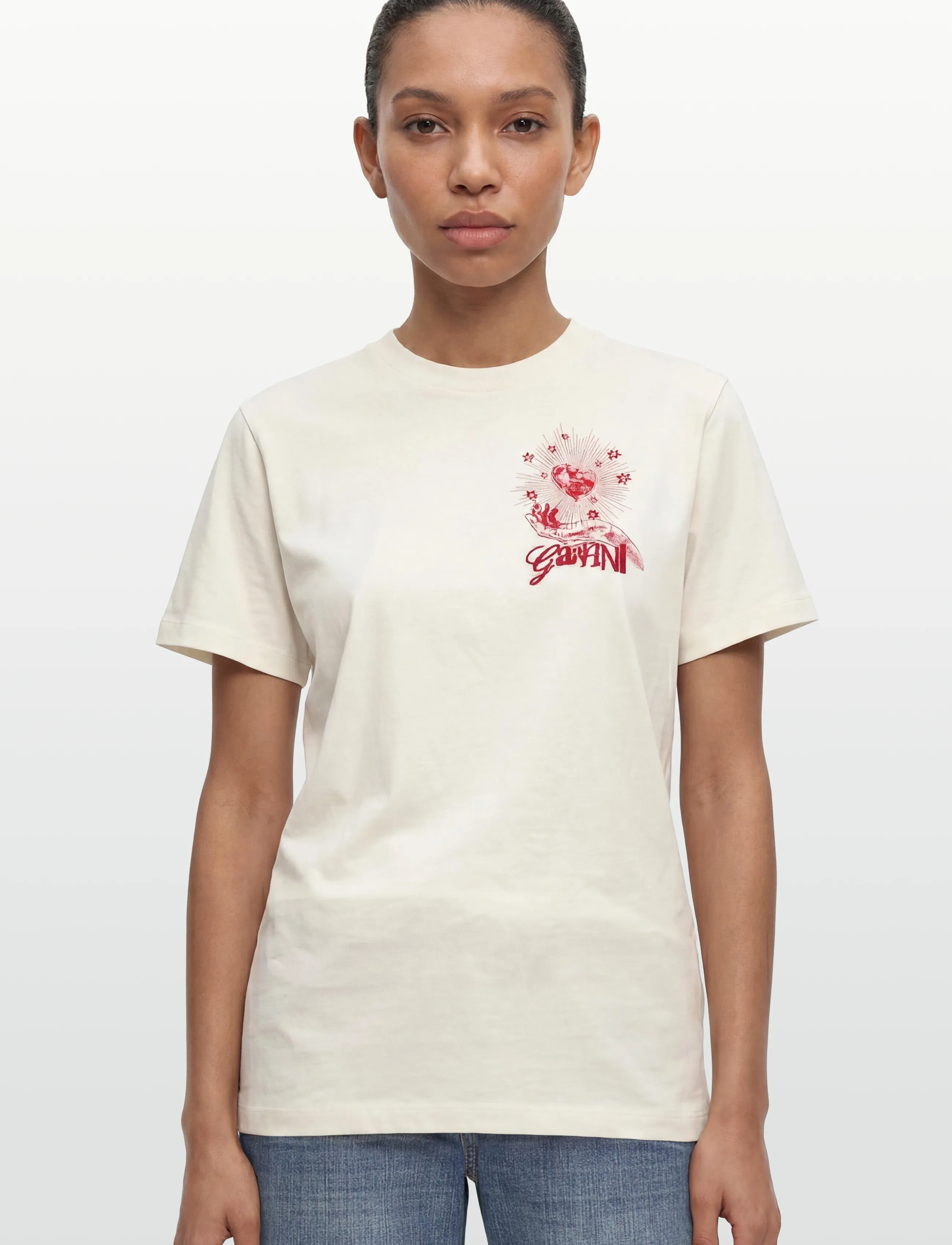 GANNI - Graphic Print Relaxed T-Shirt - egret - 3