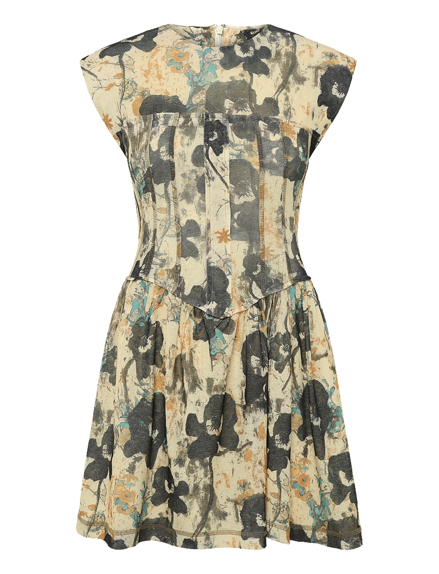 GANNI - Printed Marl Mesh Corset Mini Dress - afterglow - 0