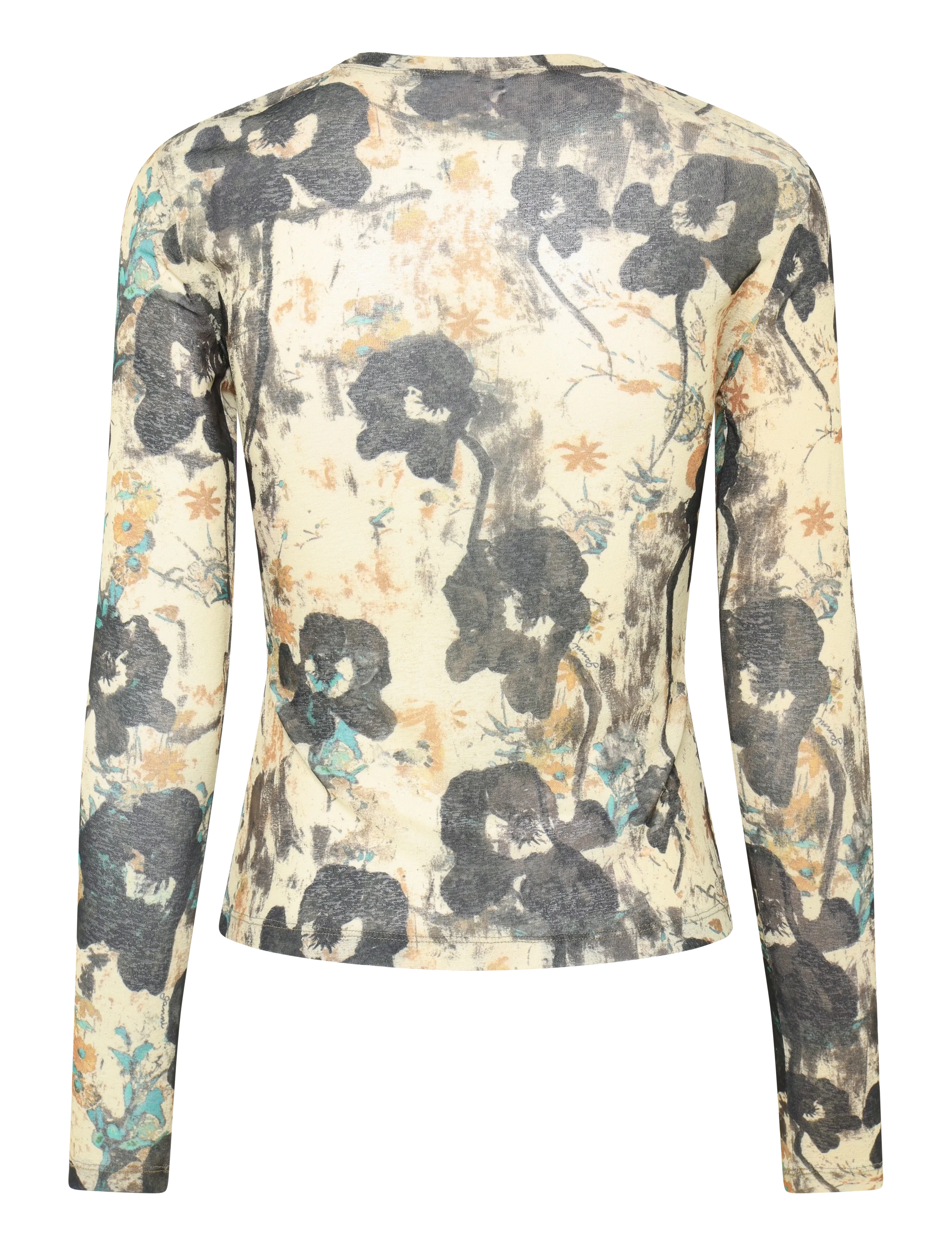 GANNI - Printed Marl Mesh Long Sleeve Top - long-sleeved tops - afterglow - 2