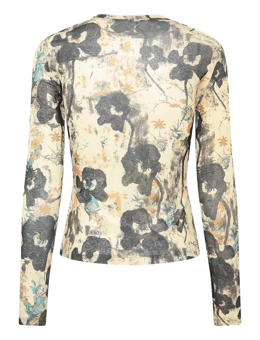 GANNI - Printed Marl Mesh Long Sleeve Top - long-sleeved tops - afterglow - 2