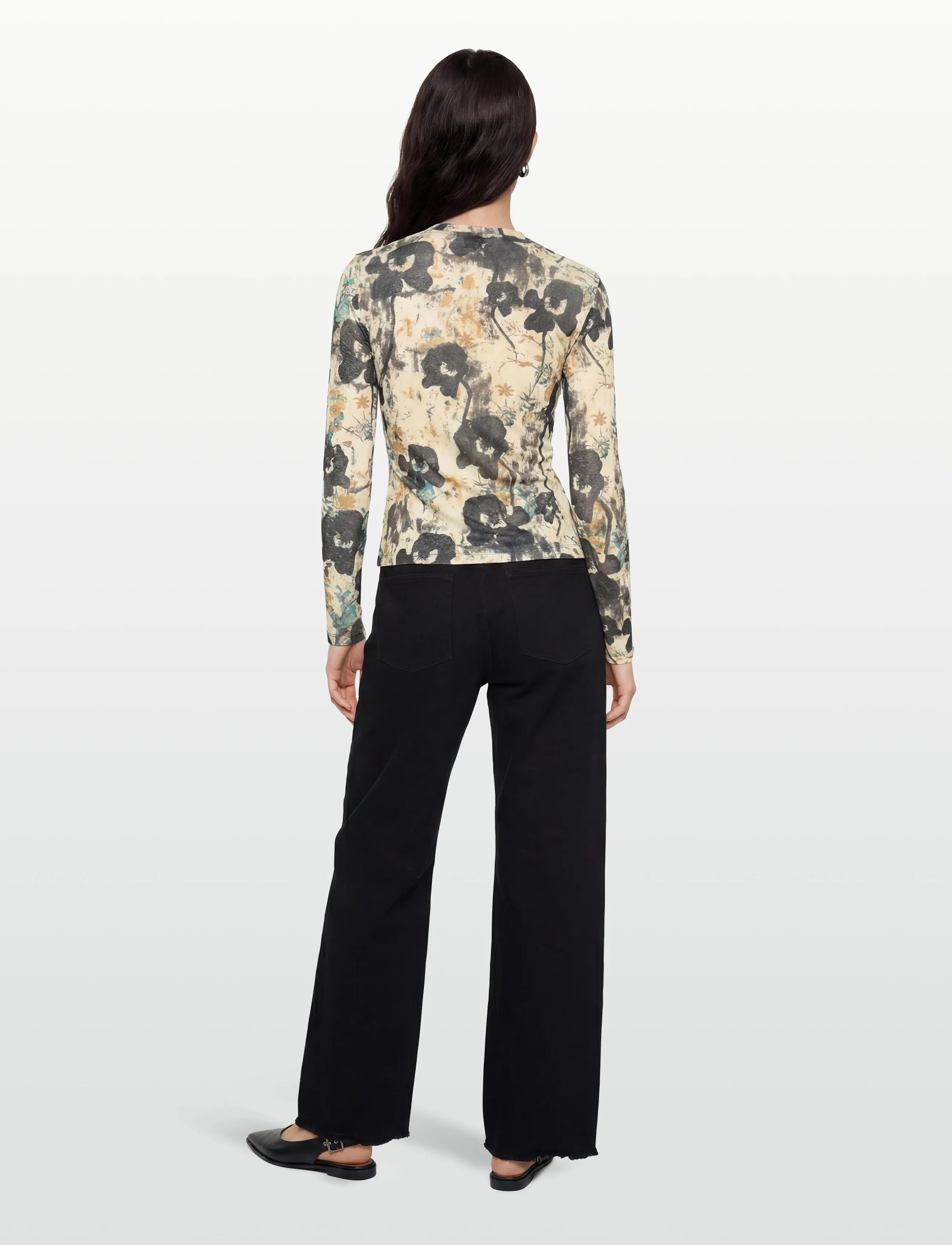 GANNI - Printed Marl Mesh Long Sleeve Top - langärmlige tops - afterglow - 4