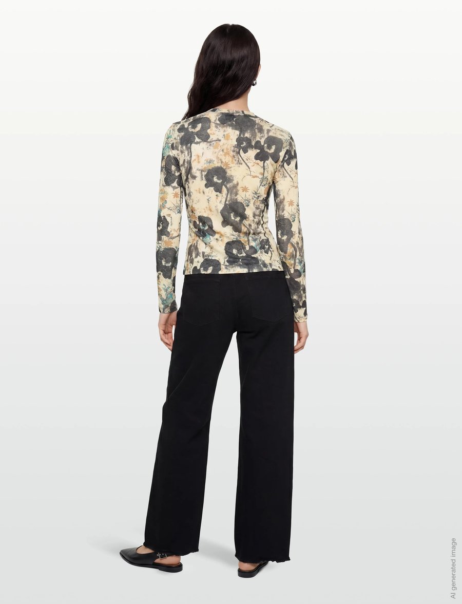 GANNI - Printed Marl Mesh Long Sleeve Top - langärmlige tops - afterglow - 4