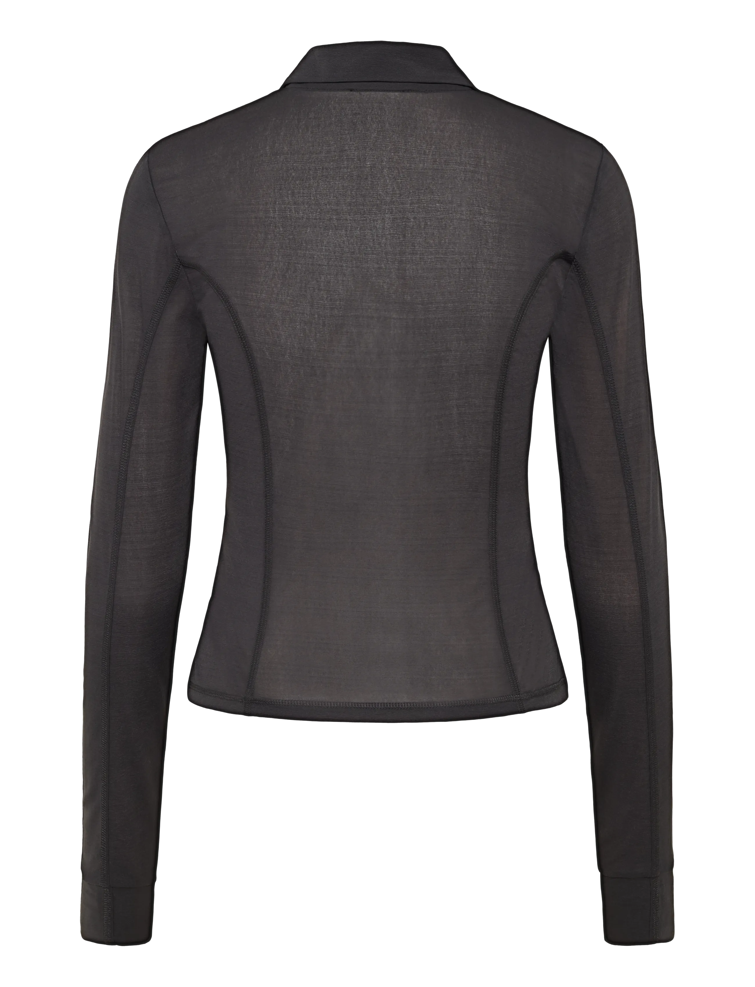 GANNI - Sheer Mesh Jersey Buttoned Collar Top - phantom - 1