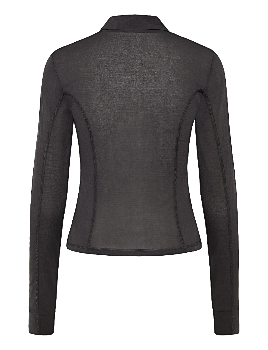 GANNI - Sheer Mesh Jersey Buttoned Collar Top - phantom - 1