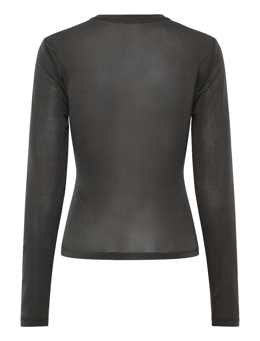 GANNI - Sheer Mesh Jersey Long Sleeve Top - långärmade toppar - phantom - 1