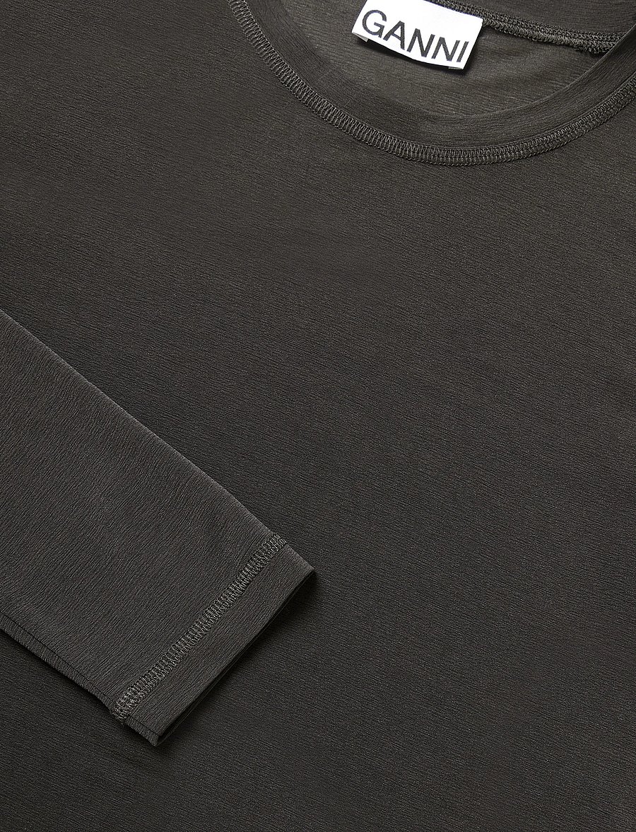 GANNI - Sheer Mesh Jersey Long Sleeve Top - långärmade toppar - phantom - 2
