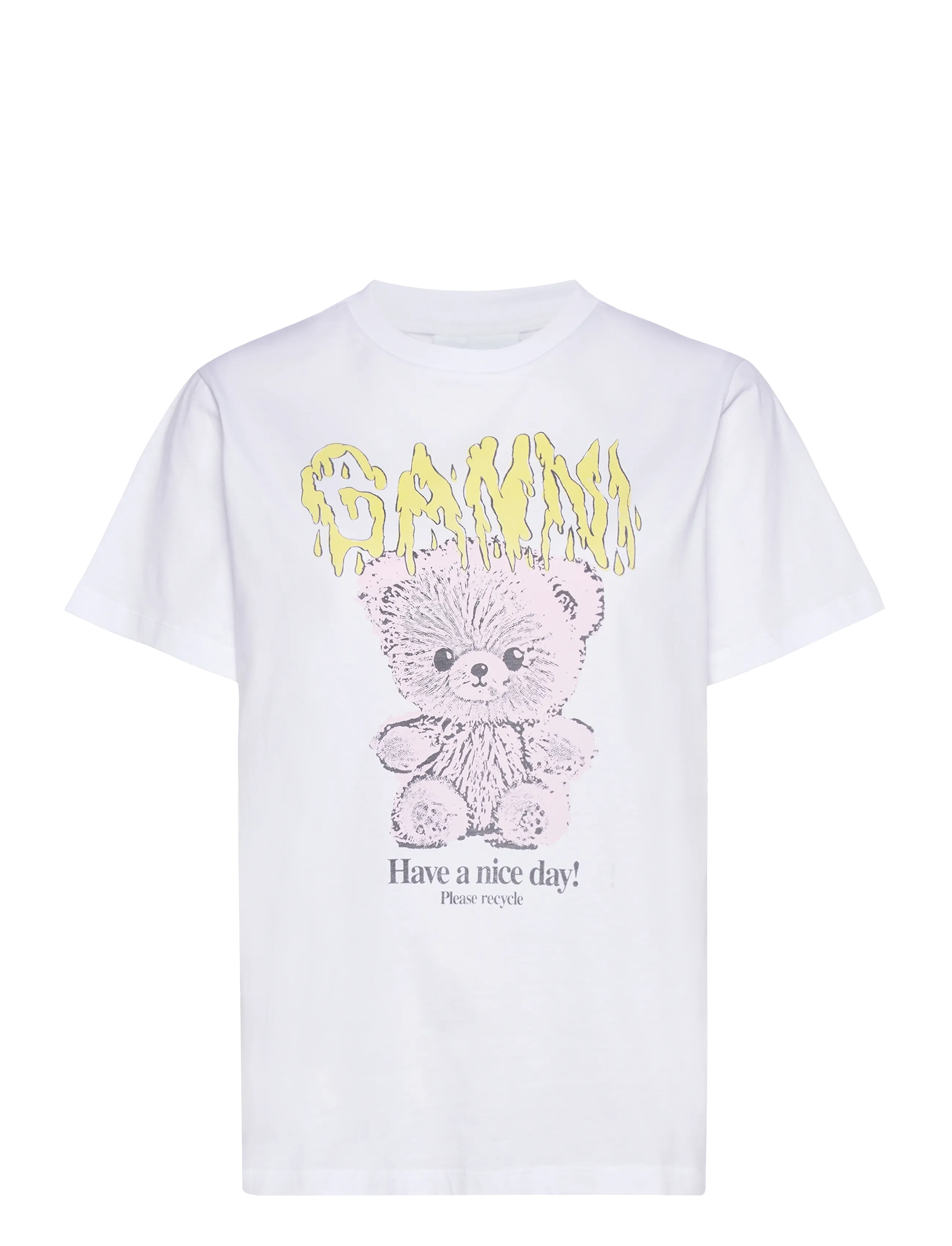GANNI - Cotton Crew Neck T-Shirt with Graphic Print - bright white - 1