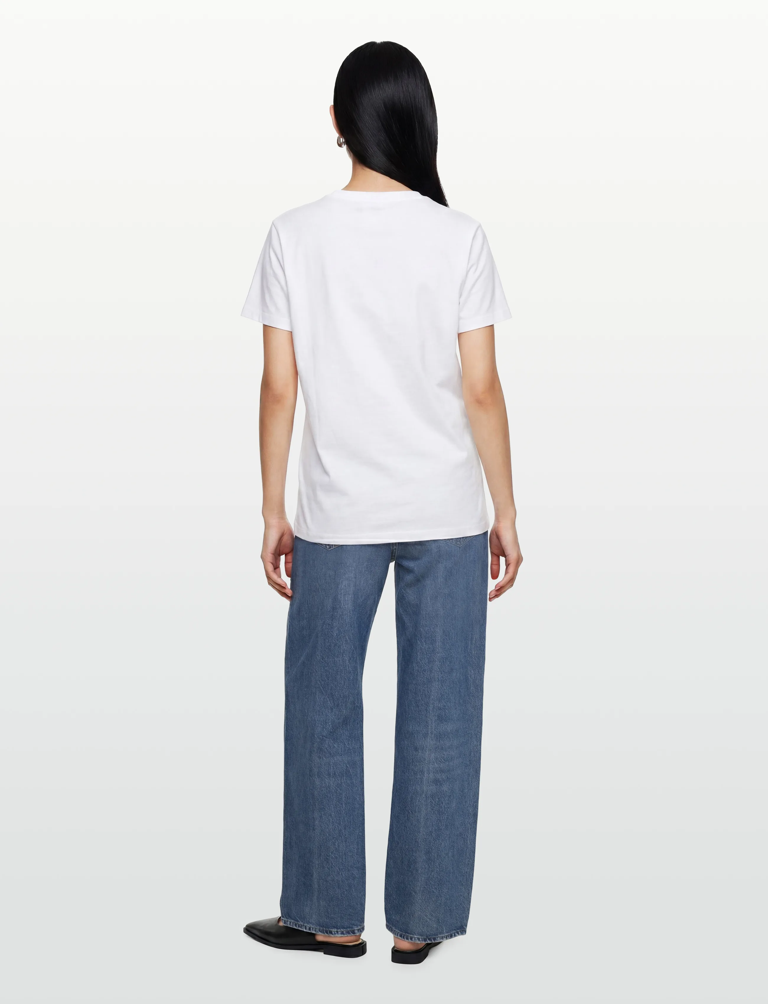 GANNI - Cotton Crew Neck T-Shirt with Graphic Print - bright white - 4